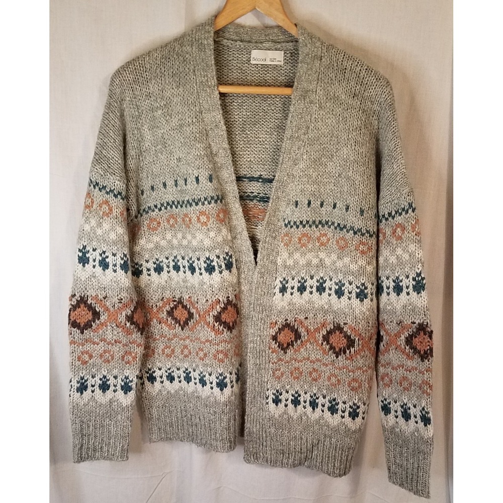 Becool Open Front Argyle Plaid Cardigan Sweater Size S/M‎ Gray Multi